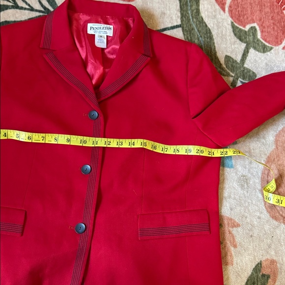 Pendleton Red 100% Wool Blazer Jacket 16 Button Up Navy Lined Embroidered - Picture 6 of 7